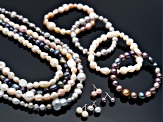 Multi-Color Cultured Freshwater Pearl Rhodium Over Sterling Silver Jewelry Sets