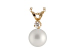 7-7.5mm Cultured Freshwater Pearl With Diamond 14k Yellow Gold Pendant