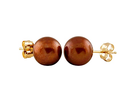 7-7.5mm Mocha Cultured Freshwater Pearl 14k Yellow Gold Stud Earrings