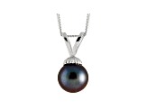 8-8.5mm Black Cultured Freshwater Pearl Rhodium Over Sterling Silver Pendant With 18 Inch Chain