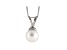 8-8.5mm White Cultured Freshwater Pearl Rhodium Over Sterling Silver Pendant With Chain