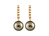9-9.5mm Cultured Tahitian Pearl With 0.20ctw Diamond 14k Yellow Gold Earrings