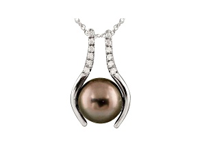 10-10.5mm Cultured Tahitian Pearl With Diamond 14k White Gold Pendant