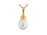 8-8.5mm Cultured Freshwater Pearl With Diamond 14k Yellow Gold Pendant