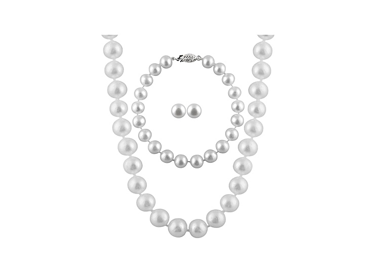 7-7.5mm White Cultured Freshwater Pearl Sterling Silver Jewelry Set