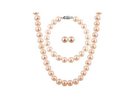 7-7.5mm Pink Cultured Freshwater Pearl Sterling Silver Jewelry Set