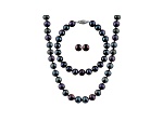 Black Cultured Freshwater Pearl Sterling Silver 18 Inch Strand Necklace, Bracelet & Earring Set