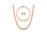 Pink Cultured Freshwater Pearl Sterling Silver 18 Inch Strand Necklace, Bracelet & Earring Set