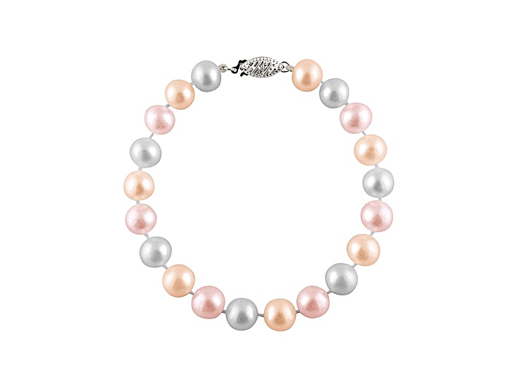 9-9.5mm Multi-Color Cultured Freshwater Pearl 14k White Gold Line Bracelet