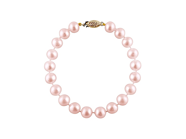 9-9.5mm Purple Cultured Freshwater Pearl 14k Yellow Gold Line Bracelet 7.25 inches