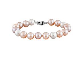 9-9.5mm Multi-Color Cultured Freshwater Pearl Rhodium Over Sterling Silver Line Bracelet 7.25 inches