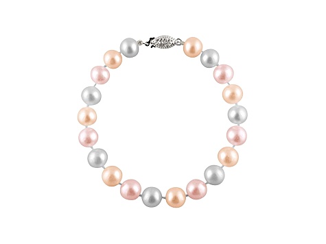 9-9.5mm Multi-Color Cultured Freshwater Pearl 14k White Gold Line Bracelet 7.25 inches