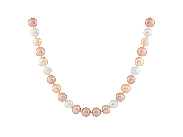 9-9.5mm Multi-Color Cultured Freshwater Pearl 14k White Gold Strand Necklace