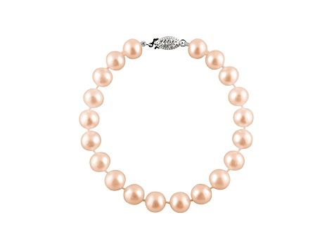 8-8.5mm Pink Cultured Freshwater Pearl 14k White Gold Line Bracelet 8 inches