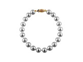 8-8.5mm Silver Cultured Freshwater Pearl 14k Yellow Gold Line Bracelet 8 inches