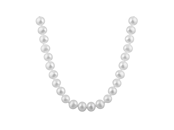 8-8.5mm White Cultured Freshwater Pearl Rhodium Over Sterling Silver Strand Necklace