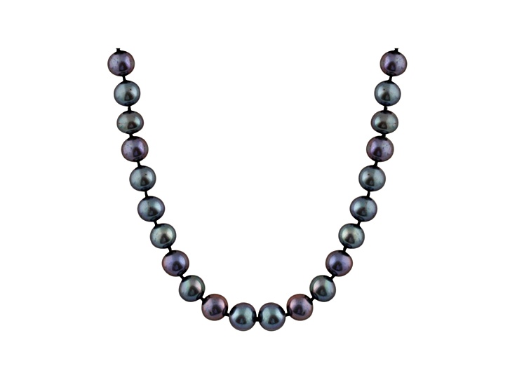 8-8.5mm Black Cultured Freshwater Pearl Sterling Silver Strand Necklace
