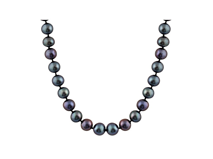 8-8.5mm Black Cultured Freshwater Pearl 14k Yellow Gold Strand Necklace