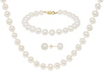 7-7.5mm White Cultured Freshwater Pearl 14k Yellow Gold Jewelry Set
