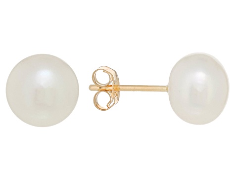 7-7.5mm White Cultured Freshwater Pearl 14k Yellow Gold Jewelry Set