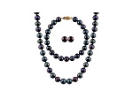 7-7.5mm Black Cultured Freshwater Pearl 14k Yellow Gold Jewelry Set