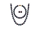 7-7.5mm Black Cultured Freshwater Pearl 14k Yellow Gold Jewelry Set