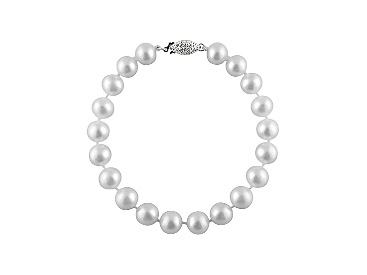 7-7.5mm White Cultured Freshwater Pearl 14k White Gold Line Bracelet 7.25 inches