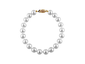 7-7.5mm White Cultured Freshwater Pearl 14k Yellow Gold Line Bracelet