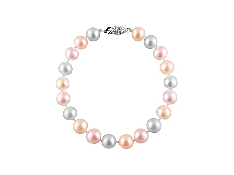 7-7.5mm Multi-Color Cultured Freshwater Pearl Sterling Silver Line Bracelet 7.25 inches