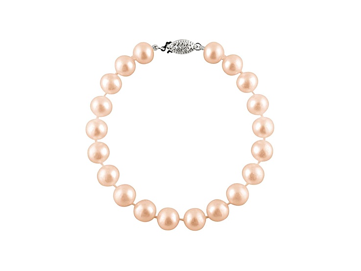 7-7.5mm Pink Cultured Freshwater Pearl 14k White Gold Line Bracelet 7 1/2 inches