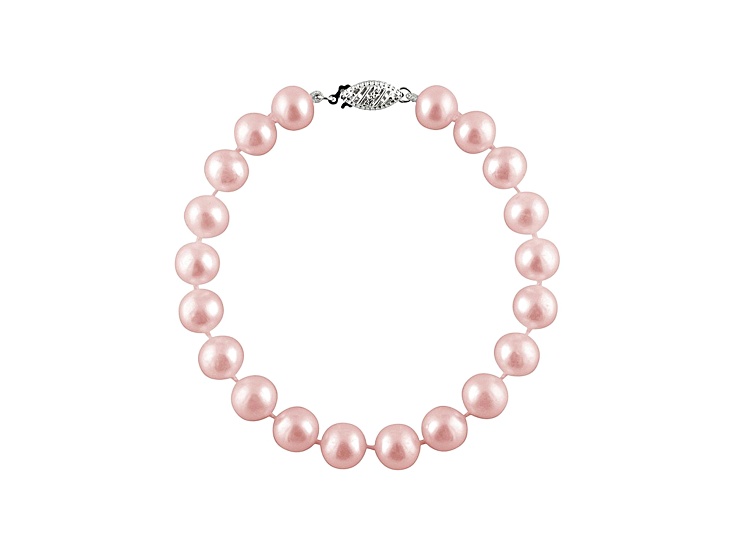 7-7.5mm Purple Cultured Freshwater Pearl 14k White Gold Line Bracelet