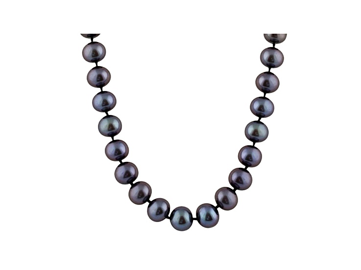 7-7.5mm Black Cultured Freshwater Pearl Sterling Silver Strand Necklace