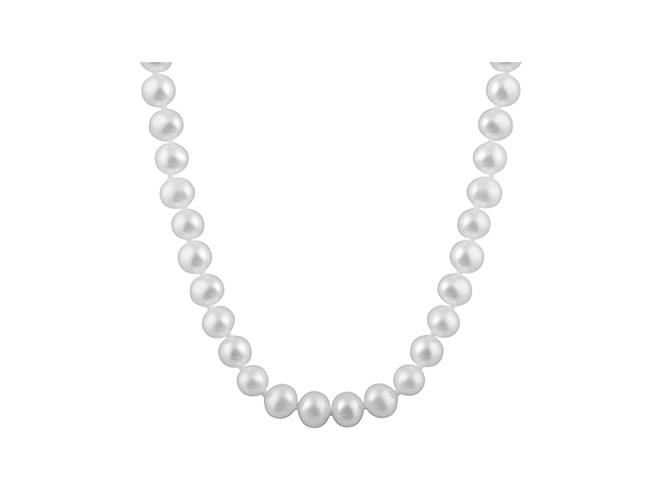 7-7.5mm White Cultured Freshwater Pearl 14k Yellow Gold Strand Necklace