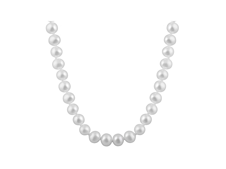 7-7.5mm White Cultured Freshwater Pearl 14k Yellow Gold Strand Necklace