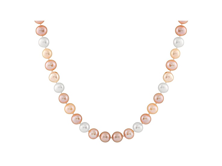 7-7.5mm Multi-Color Cultured Freshwater Pearl 14k Yellow Gold Strand Necklace