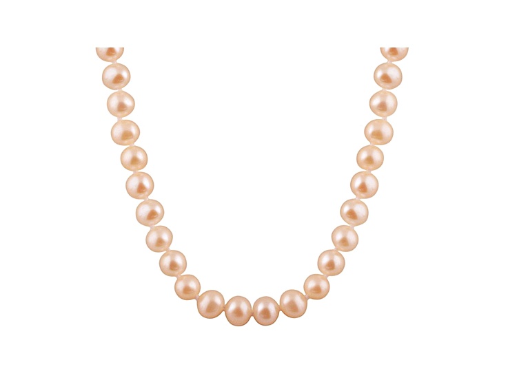 7-7.5mm Pink Cultured Freshwater Pearl 14k Yellow Gold Strand Necklace 16 inches