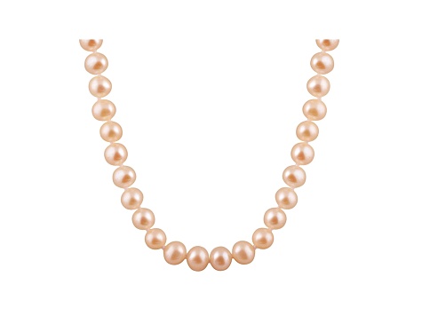 7-7.5mm Pink Cultured Freshwater Pearl 14k Yellow Gold Strand Necklace 16 inches