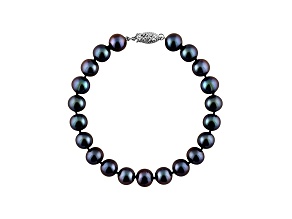 6-6.5mm Black Cultured Freshwater Pearl Sterling Silver Line Bracelet 8 inches