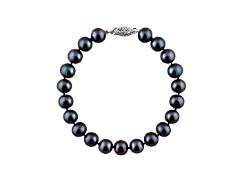 Picture of 6-6.5mm Black Cultured Freshwater Pearl Sterling Silver Line Bracelet 8 inches