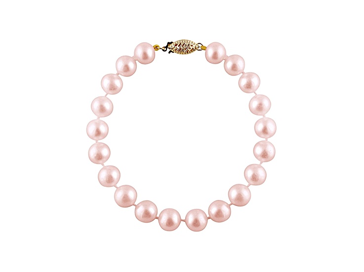 6-6.5mm Purple Cultured Freshwater Pearl 14k Yellow Gold Line Bracelet 7.25 inches