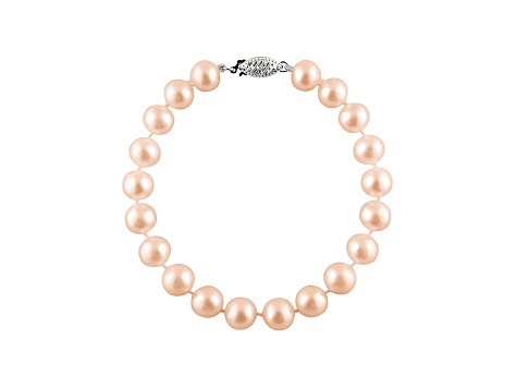 6-6.5mm Pink Cultured Freshwater Pearl 14k White Gold Line Bracelet 7 1/2 inches