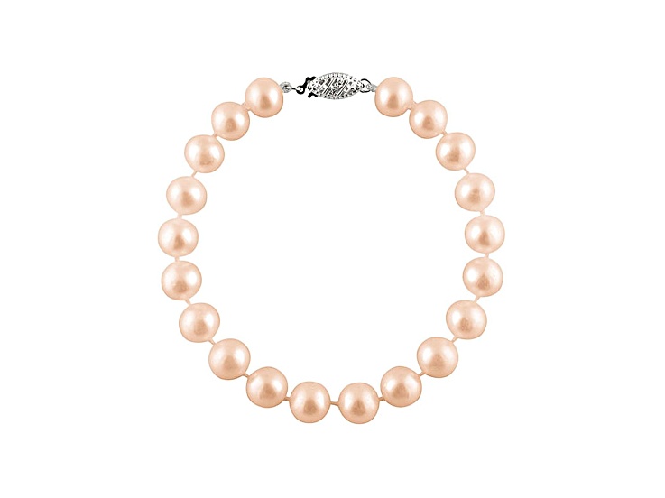 6-6.5mm Pink Cultured Freshwater Pearl 14k White Gold Line Bracelet 7 1/2 inches