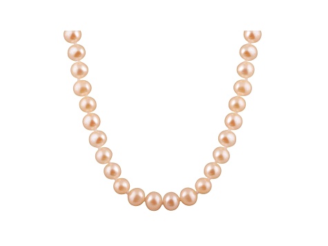 6-6.5mm Pink Cultured Freshwater Pearl 14k Yellow Gold Strand Necklace 24 inches