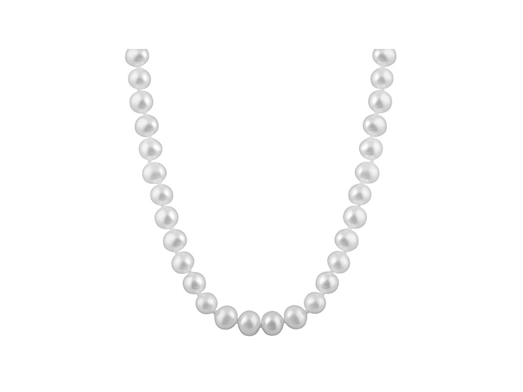 6-6.5mm White Cultured Freshwater Pearl Sterling Silver Strand Necklace