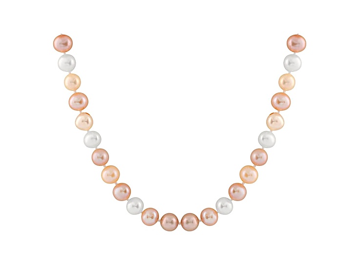 6-6.5mm Multi-Color Cultured Freshwater Pearl 14k White Gold Strand Necklace