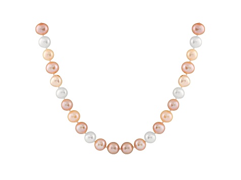 6-6.5mm Multi-Color Cultured Freshwater Pearl 14k White Gold Strand Necklace