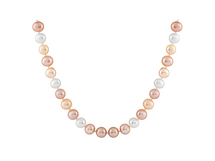 6-6.5mm Multi-Color Cultured Freshwater Pearl 14k Yellow Gold Strand Necklace