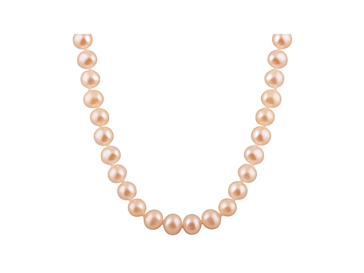 6-6.5mm Pink Cultured Freshwater Pearl Rhodium Over Sterling Silver Strand Necklace 18 inches