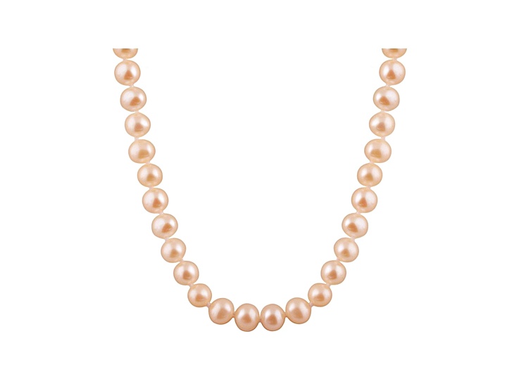 6-6.5mm Pink Cultured Freshwater Pearl 14k White Gold Strand Necklace 16 inches