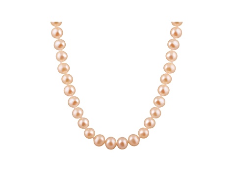 6-6.5mm Pink Cultured Freshwater Pearl 14k White Gold Strand Necklace 16 inches